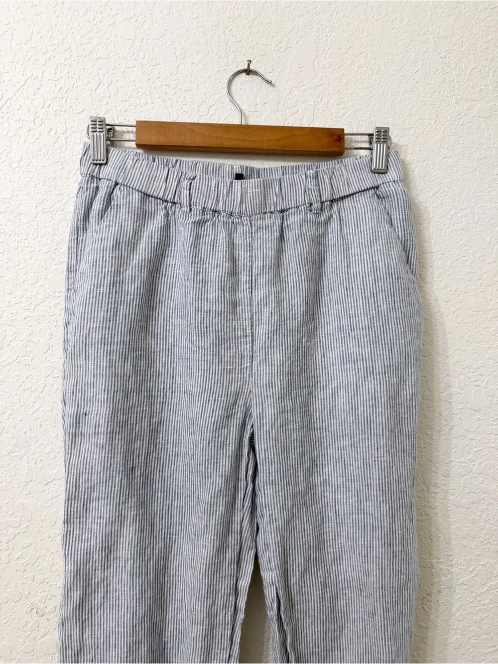 Quince Light Blue Pinstripe Womens Linen Blend Casual Pants - S